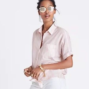 Madewell Short-Sleeve Tie-Front Shirt Pink Stripe